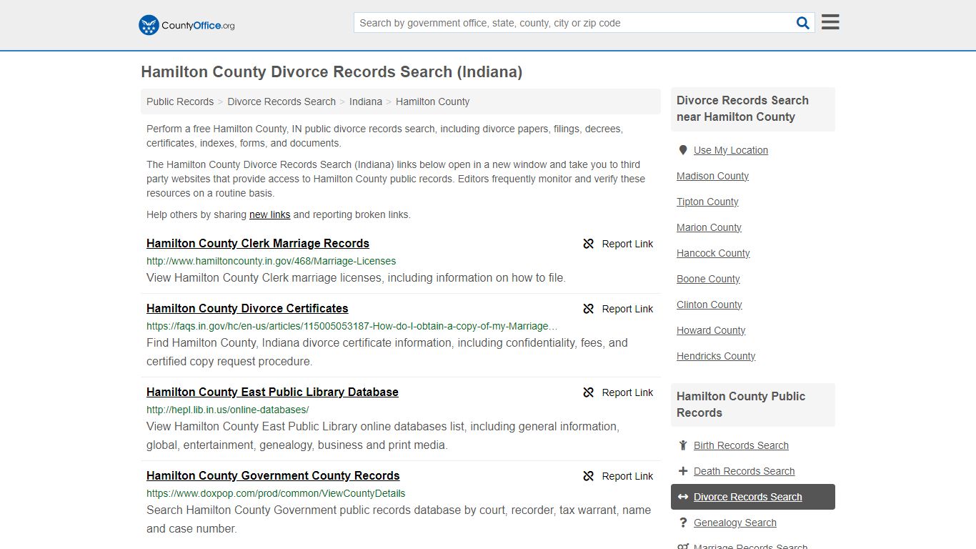 Hamilton County Divorce Records Search (Indiana) - County Office