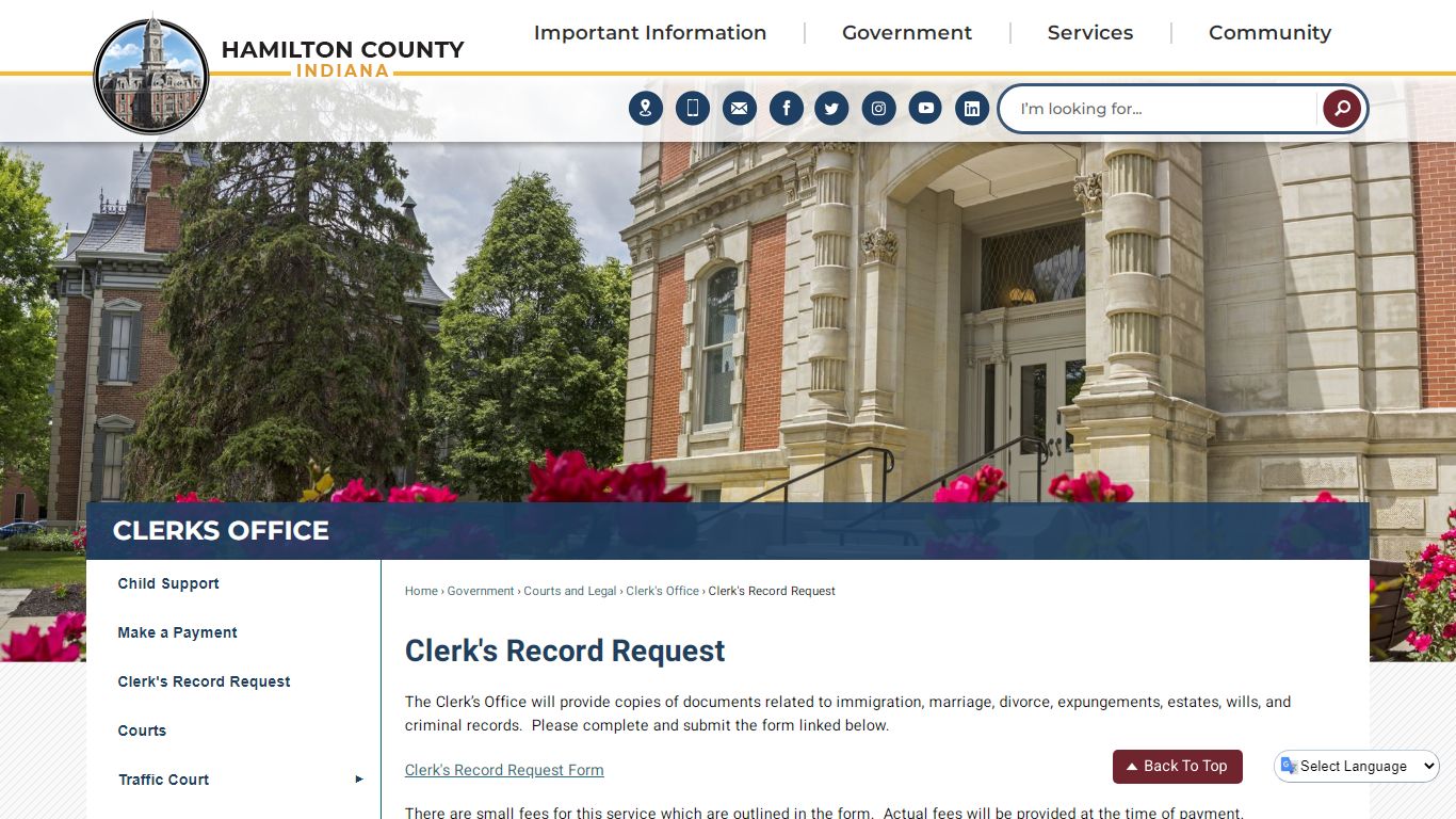 Clerk's Record Request | Hamilton County, IN